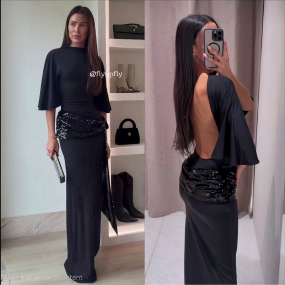 ZARA VIRAL SEQUIN MAXI DRESS BLACK
